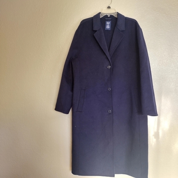 GAP cocoon recycled wool blend oversized coat sz L tall navy - Picture 7 of 10